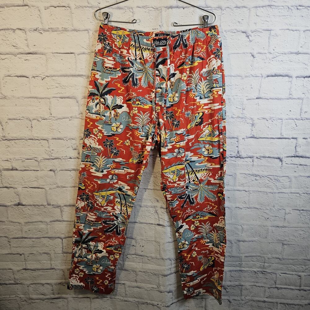 Polo Ralph Lauren Mens Red Hawaiian Aloha Print Sleepwear Pajama Pants Large